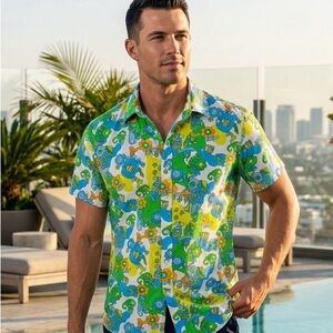 ST33LE Mens Short Sleeve Shirt Medium 100% Cotton Retro Mod Psychedelic Floral
